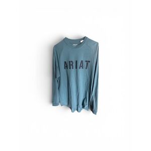 Ariat Rebar Mens Large Teal Blue Long Sleeve Graphic Work Shirt Cotton Crewneck
